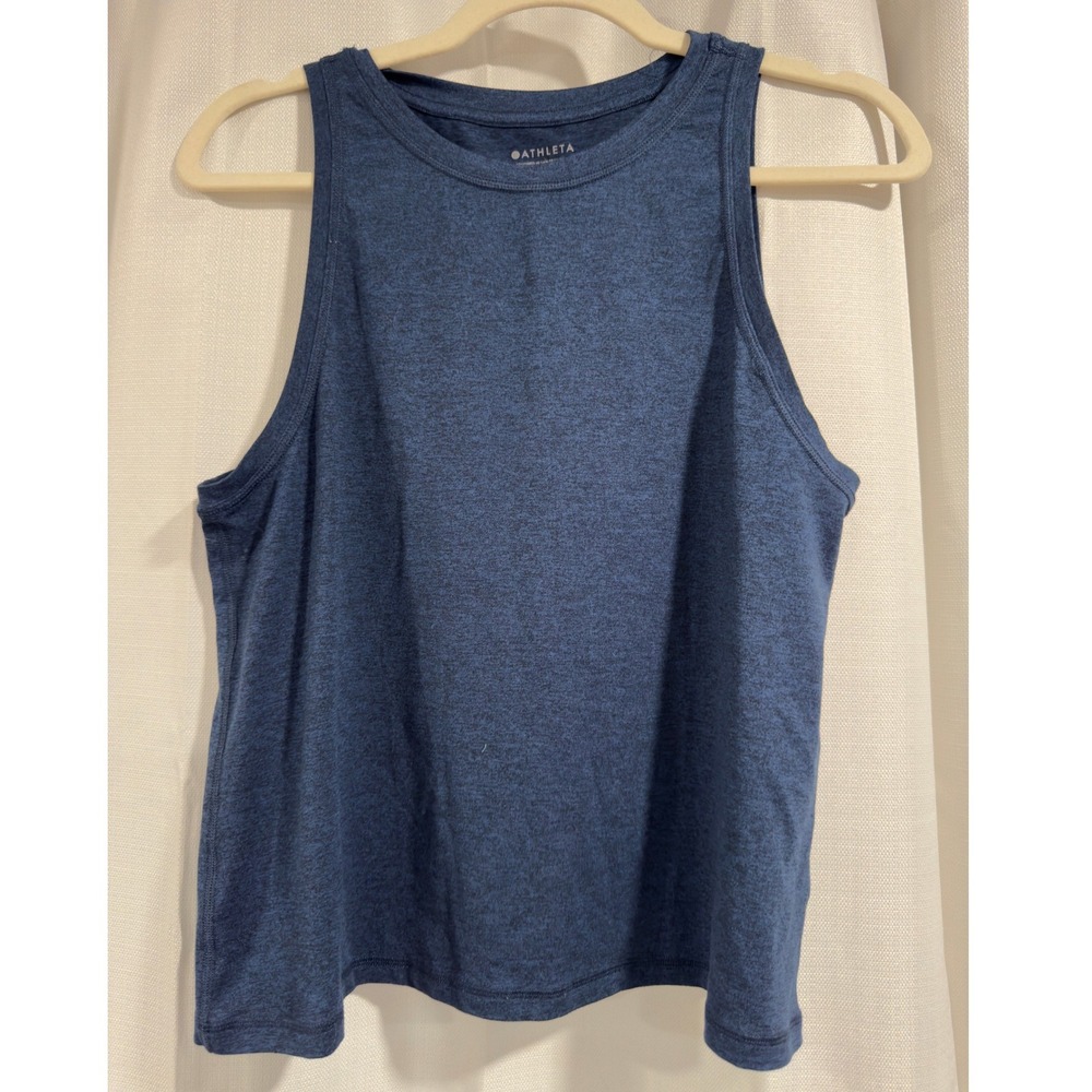 Athleta Womens Navy Blue Heathered High Neck Muscle Tank Top Size S Small